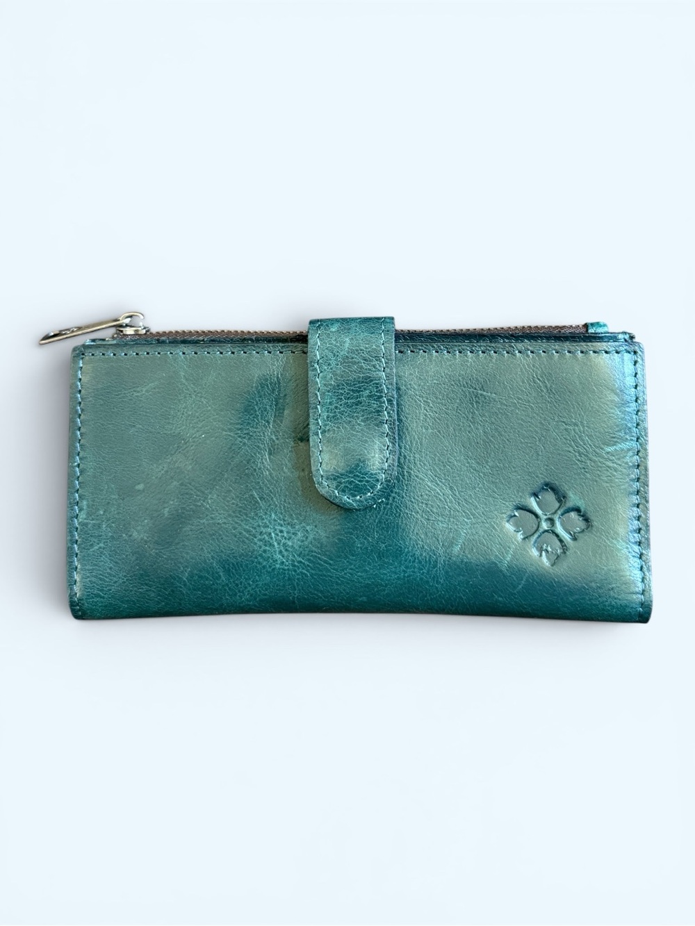 PATRICIA NASH Nazari Teal Leather Zip Wallet with Snap Closure